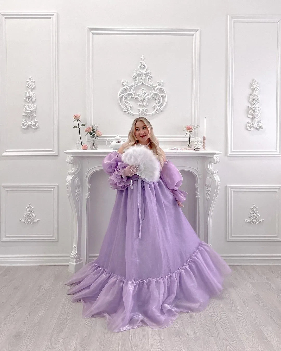 Lavender Off Shoulder Prom Dresses Sweetheart Puffy Sleeves فساتين السهرة Elegant Floor-Length A-line Vestidos De Noche as pic