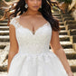 Plus Size Wedding Dress For Big Woman Cap Sleeves V Neck Lace Applique A-Line Button Bride Dresses Vestido De Noiva