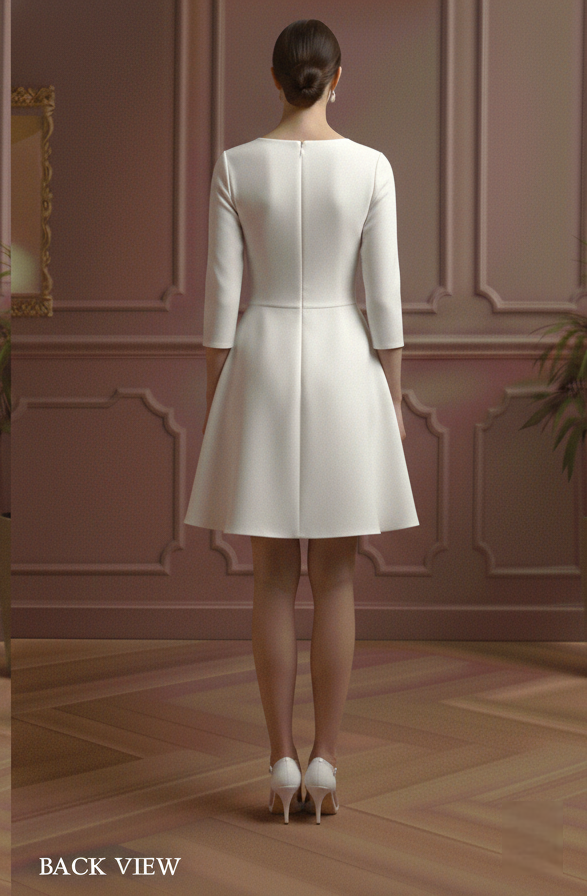 Civil Sleeve Wedding Dress Simple Short City Hall Minimal