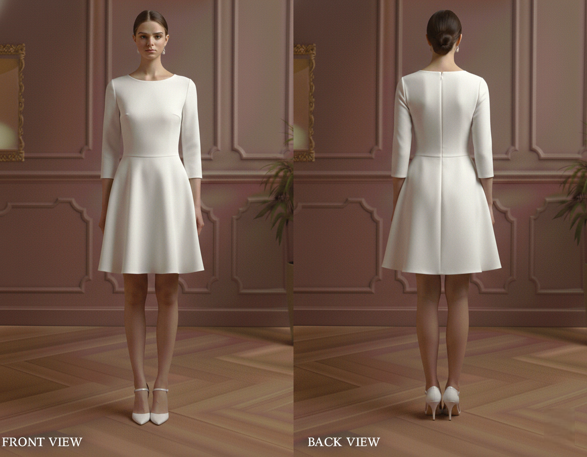 Civil Sleeve Wedding Dress Simple Short City Hall Minimal