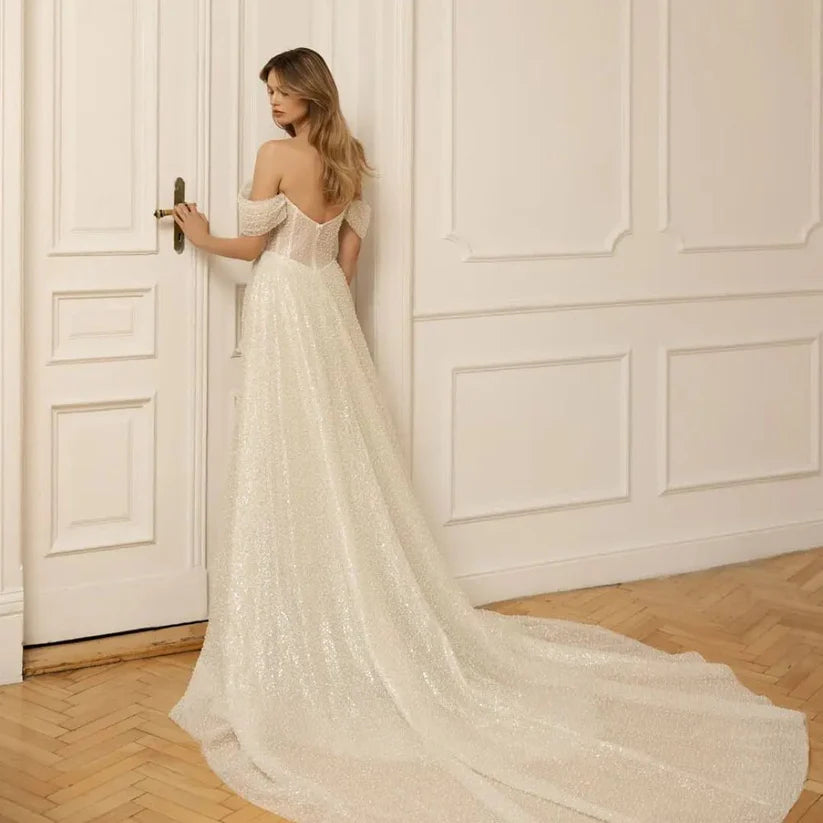 Abiti da sposa sirene di lusso a sirena pieghettate da spalla spalla da sposa abiti da sposa boho sposa abito