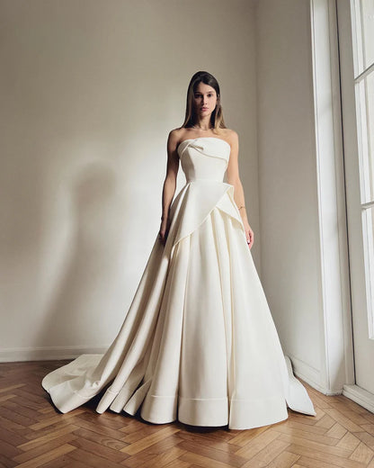 14A Line Matte Satin Bride Sukienki na wesele bez ramiączek Formalne suknie imprezowe sukienki ślubne Vestidos de novia