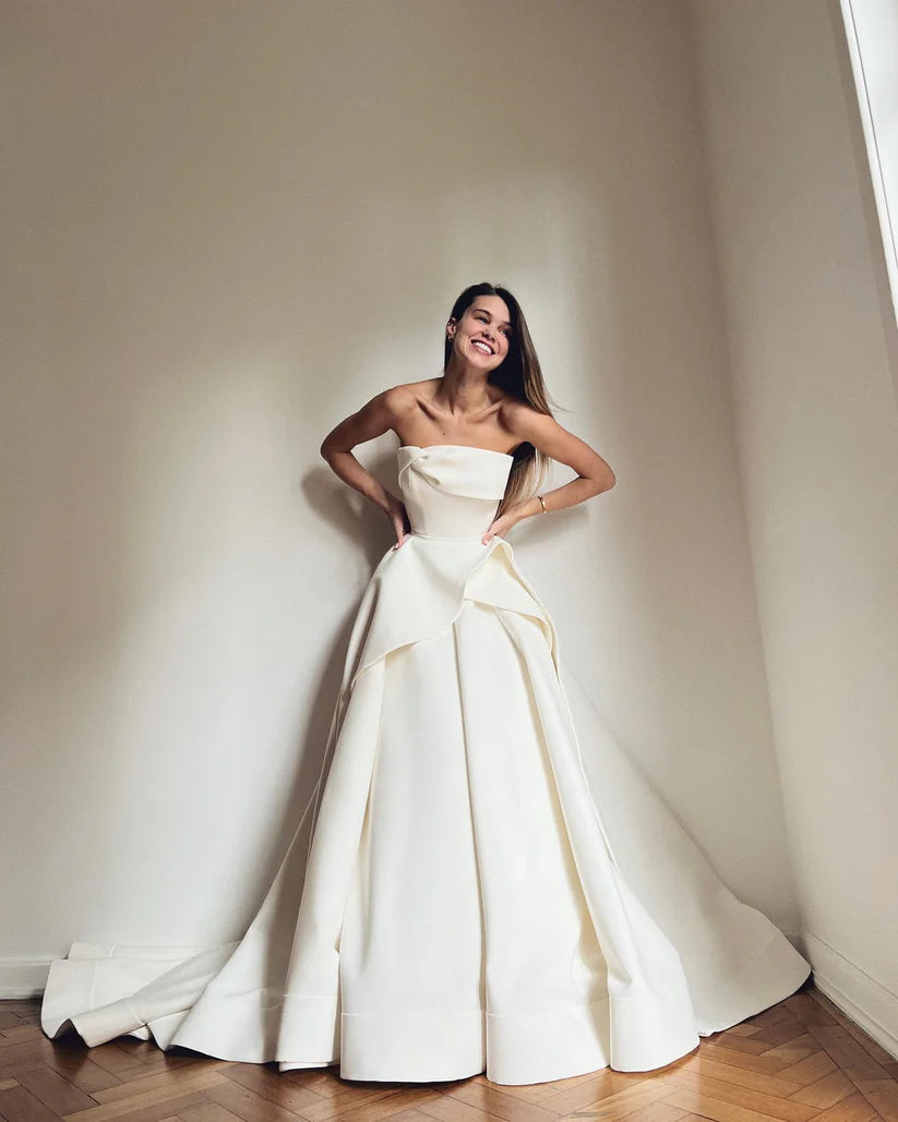 14A Line Matte Satin Bride Sukienki na wesele bez ramiączek Formalne suknie imprezowe sukienki ślubne Vestidos de novia