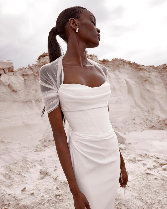 Vestidos de novia de sirena simples, vestido de novia de playa sin mangas sin tirantes, vestidos de novia minimalistas 