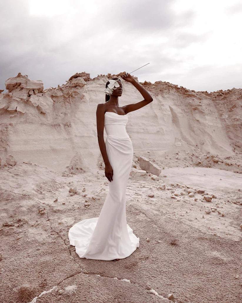 Vestidos de novia de sirena simples, vestido de novia de playa sin mangas sin tirantes, vestidos de novia minimalistas 