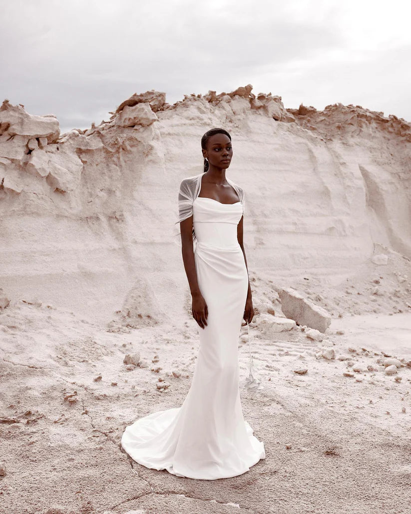 Vestidos de novia de sirena simples, vestido de novia de playa sin mangas sin tirantes, vestidos de novia minimalistas 