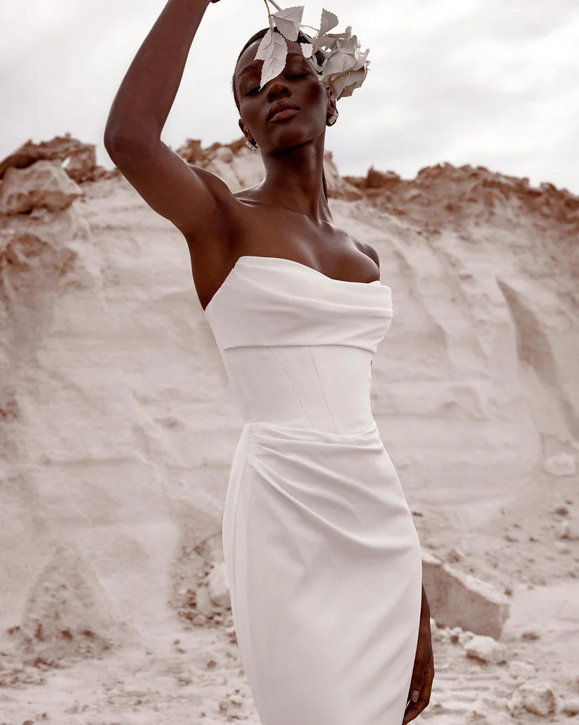 Vestidos de novia de sirena simples, vestido de novia de playa sin mangas sin tirantes, vestidos de novia minimalistas 