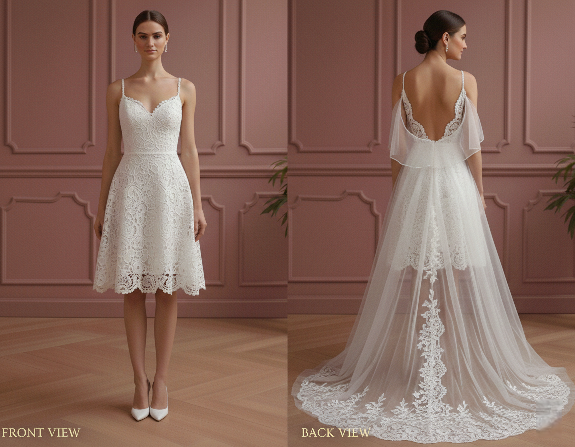 Short Detachable Overlay Wedding Dress 2-in-1 Lace Mermaid