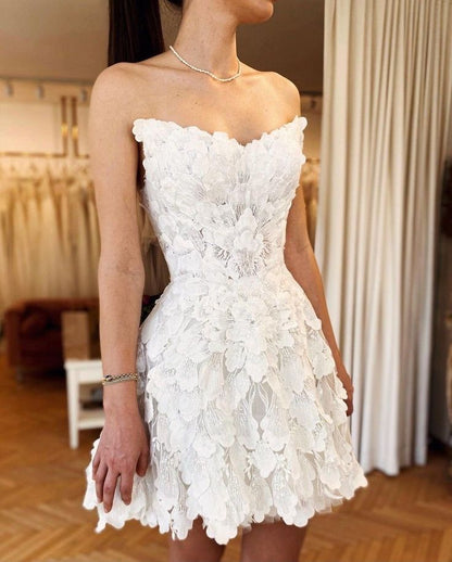 Oloey Schatz Voller Spitze kurze Brautkleider Mini Korsett Brautkleider Robe de Mariage Korsett Rücken Vestidos de noiva