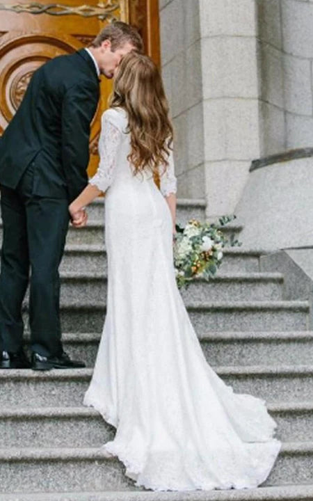 Modest Wedding Dresses with Long Sleeves Bohemian Lace Mermaid Bridal Gowns Country Wedding Dresses