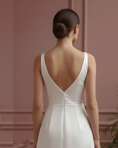 Wrap Wedding Dress Satin V-Neck Short Slit Leg Modern Style