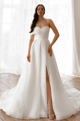 Leg-Slit Wedding Dress Simple Satin Vestido De Novia Court Train Dress Bridal Gown Princess Mermaid Bow Satin