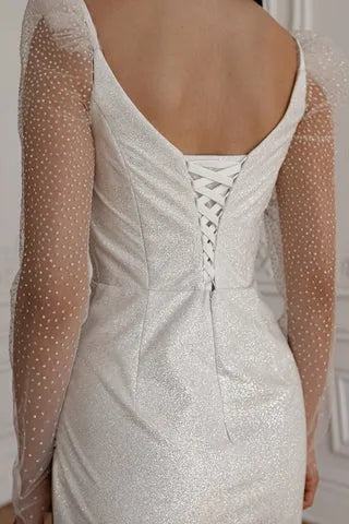 Wedding Dress with Detachable Sleeves Satin Mermaid Princess Bridal Gown Bow Simple Court Train Dress Vestido De Novia Satin