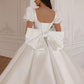 White Wedding Dress with Long Train Mermaid Bow Simple Satin Princess Vestido De Novia Court Train Dress Bridal Gown