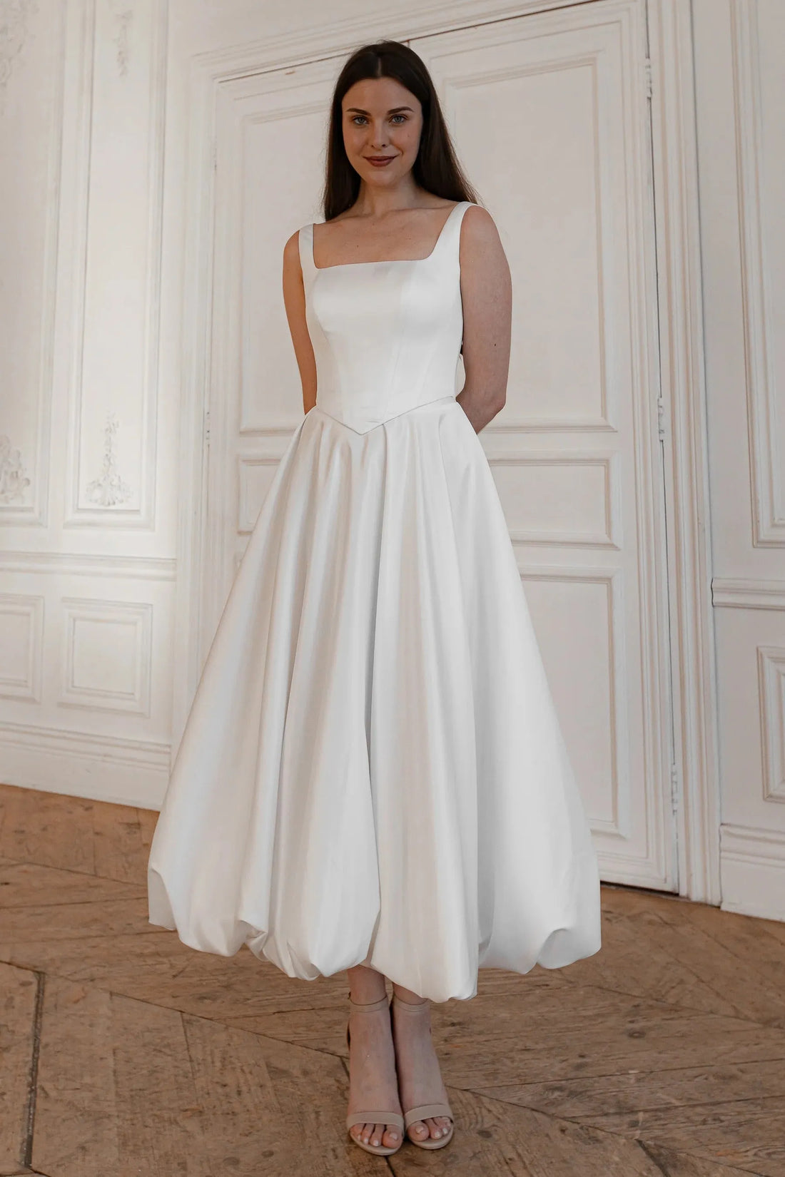 Square Neckline Satin Vestido De Novia Mermaid Wedding Dress Simple Bow Princess Skirt Court Train Dress Bridal Gown Satin