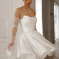 Short Wedding Dress with Detachable Straps Modern Mermaid Princess Gown Bow Court Train Dress Satin Vestido De Novia