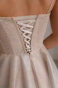 Nude Short Sparkle Bridal Gown Vestido De Novia Bow Simple Court Train Wedding Dress Satin Mermaid Princess Dress Satin