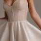 Nude Short Sparkle Bridal Gown Vestido De Novia Bow Simple Court Train Wedding Dress Satin Mermaid Princess Dress