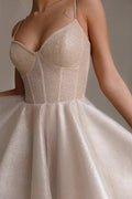 Nude Short Sparkle Bridal Gown Vestido De Novia Bow Simple Court Train Wedding Dress Satin Mermaid Princess Dress Satin