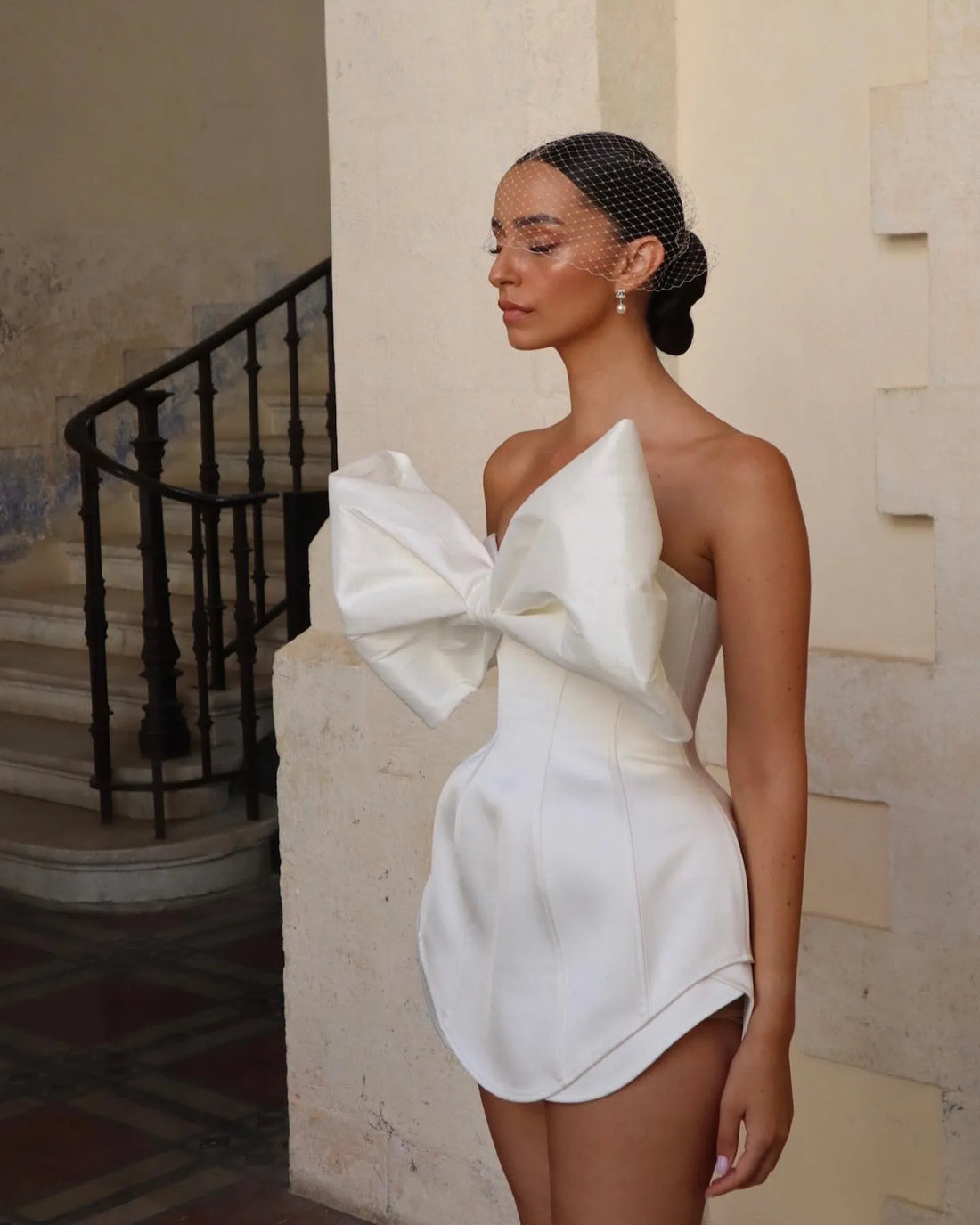 Mini Wedding Party Dresses for Women Big Bow Sleeveless Brides Gowns Stain vestidos de novia boda Bridals Dress