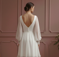 Bishop Sleeve Wedding Dress Chiffon Short Boho Romantic Gown