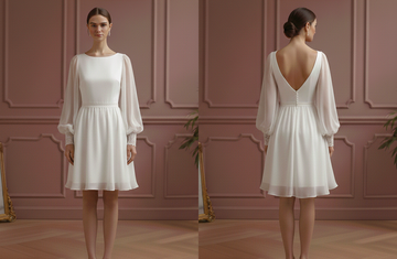 Bishop Sleeve Wedding Dress Chiffon Short Boho Romantic Gown