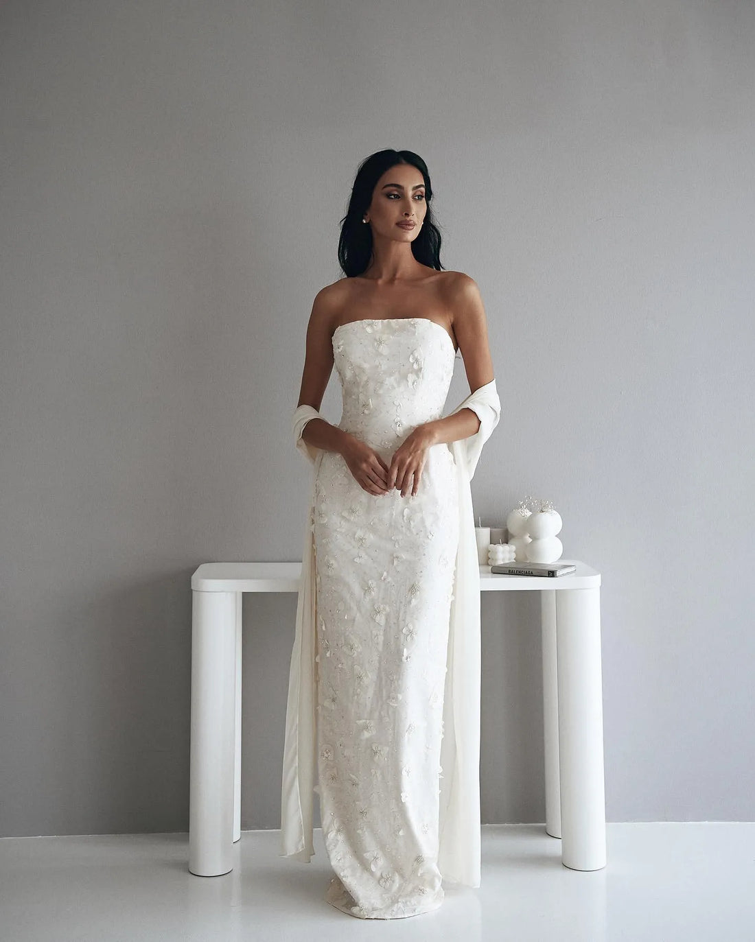 Elegant Mermaid Wedding Party Dresses Strapless Butterfly Beading Women's Evening Gowns with Cape Formal Occasion Dress Ivory 26W