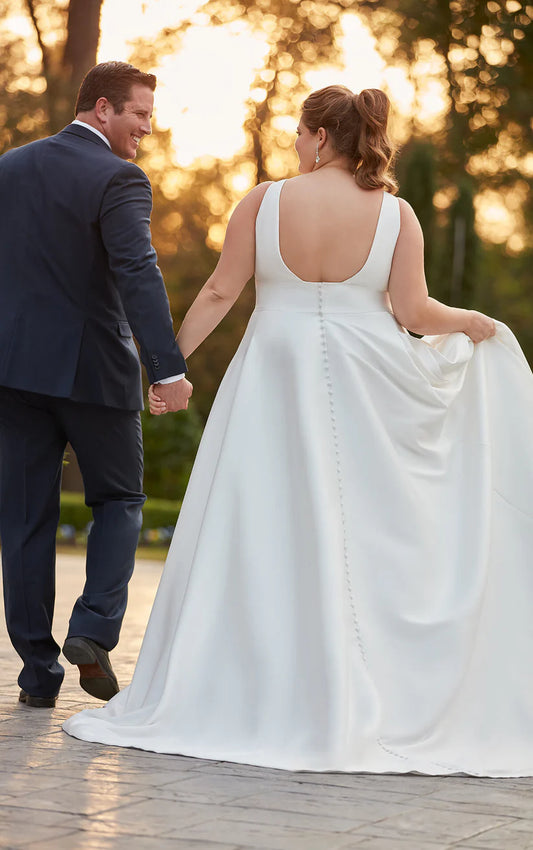 Vestidos De novia con tirantes finos y cuello en V, vestidos De novia clásicos De satén De talla grande, sin mangas, Vestido sencillo De boda 