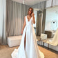 Elegant A-Line Wedding Dresses Deep V Neck Sleeveless Brides Party Gowns High Side Slit Sweep Train Bridals Dresses
