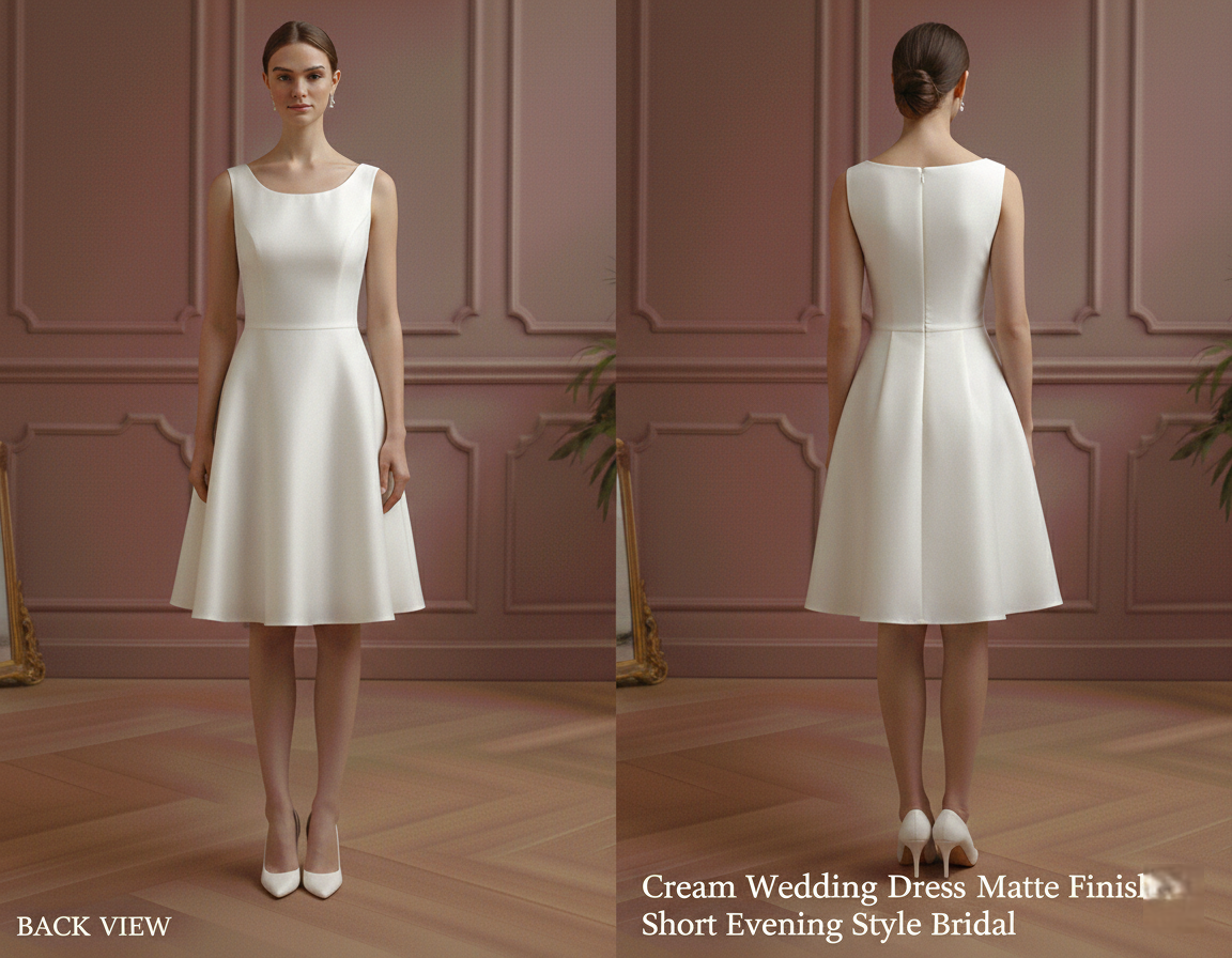 Cream Wedding Dress Matte Finish Short Evening Style Bridal
