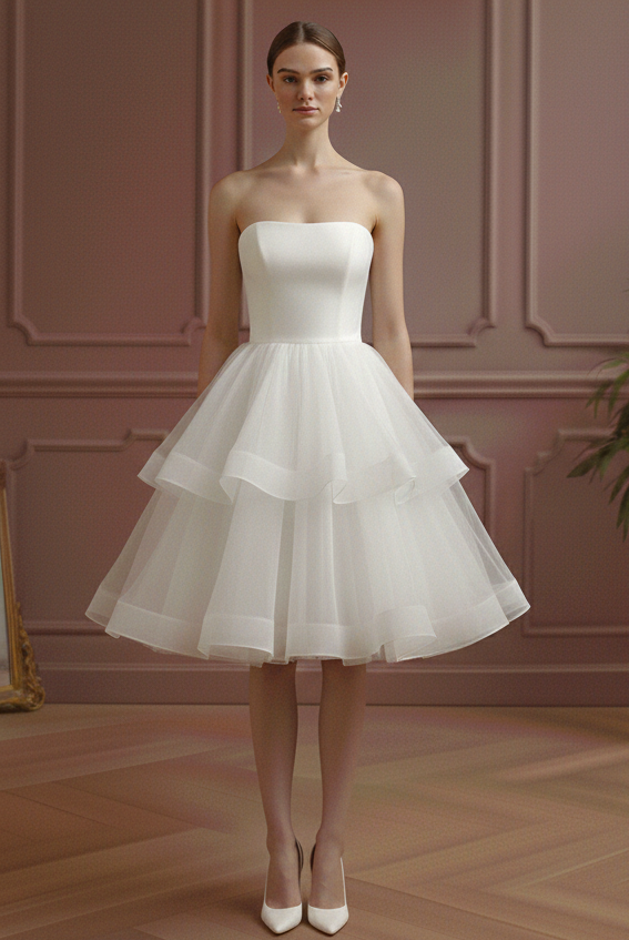 Layered Wedding Dress Organza Ball Short Gown Classic Fashion
