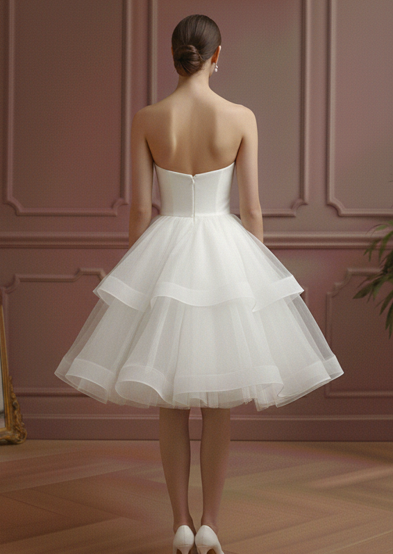 Layered Wedding Dress Organza Ball Short Gown Classic Fashion