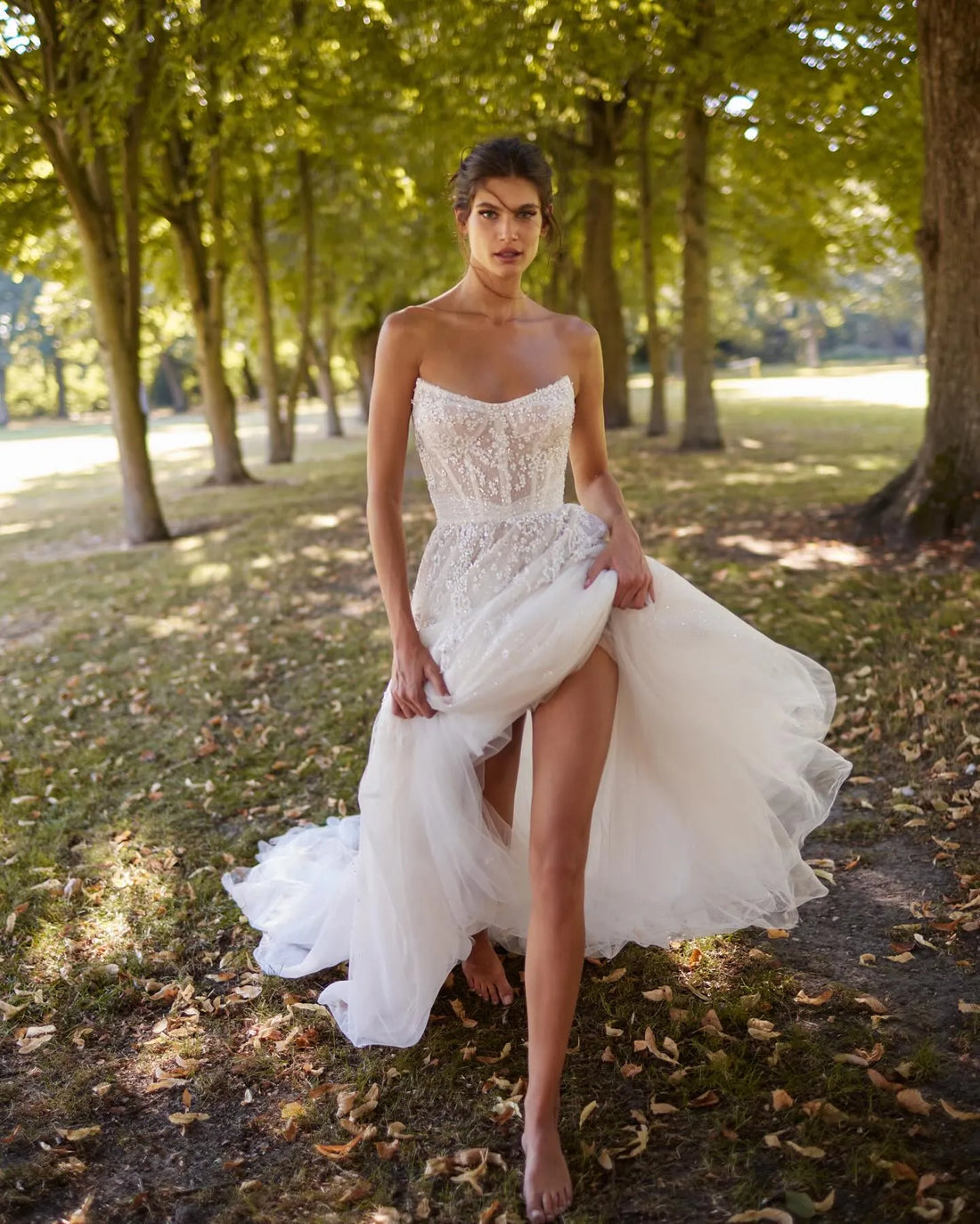 Elegant Lace Boho Wedding Dresses Sleeveless Tulle Brides Party Dress Sweep Train Bridals Evening Gowns for Women vestidos Ivory