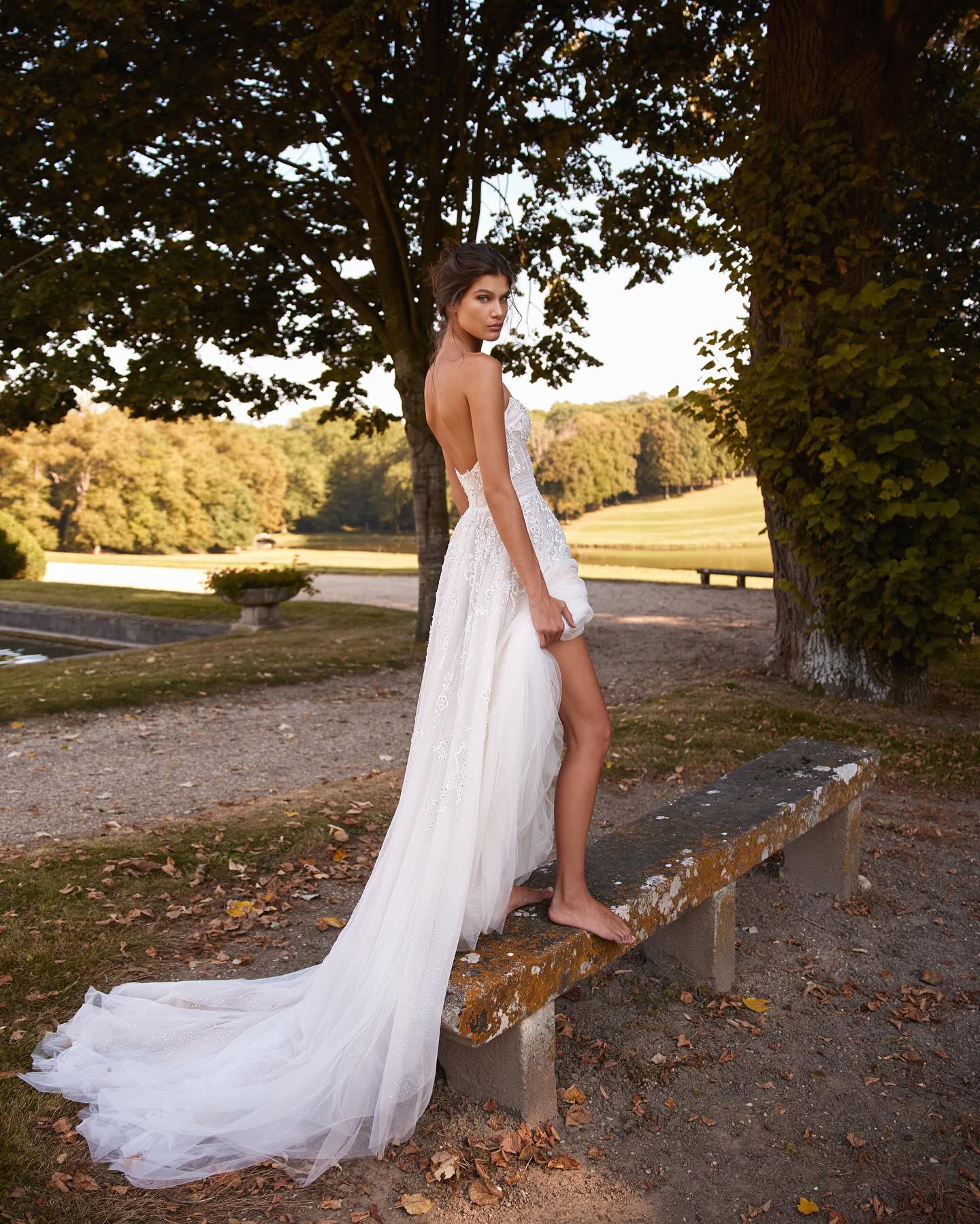 Elegante encaje bohemio vestidos de novia sin mangas de tul vestido de fiesta para novias tren de barrido vestidos de noche para mujeres vestidos