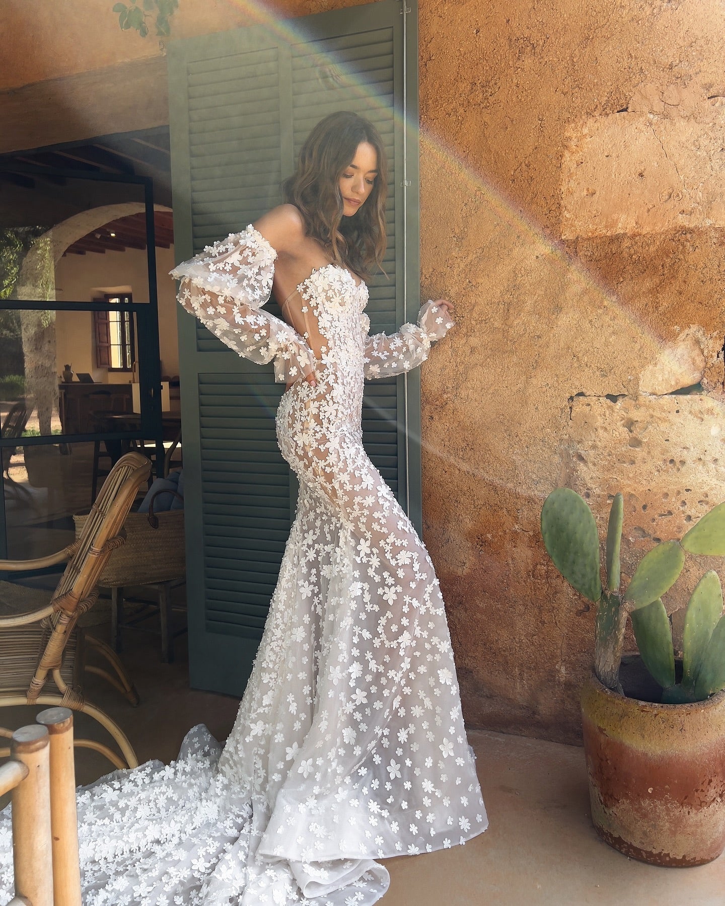 Vestidos de novia elegantes de sirena, vestidos de fiesta de novia con flores y escote en forma de corazón, vestidos de novia con mangas abullonadas para mujer