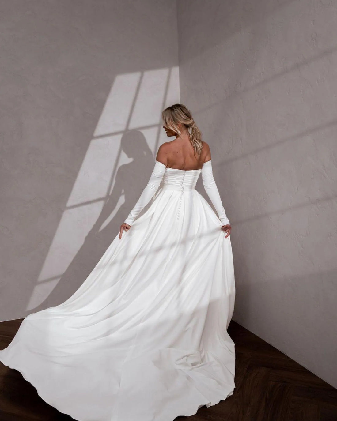 Booma Generous Mermaid Wedding Dresses for Women Boat Neck Sweep Train Simple Long Bridals Dress vestidos de novia