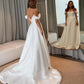 Soft Satin A Line Wedding Dresses Sleeveless Off The Shoulder Bridal Gowns Long Train Wedding Party Gowns