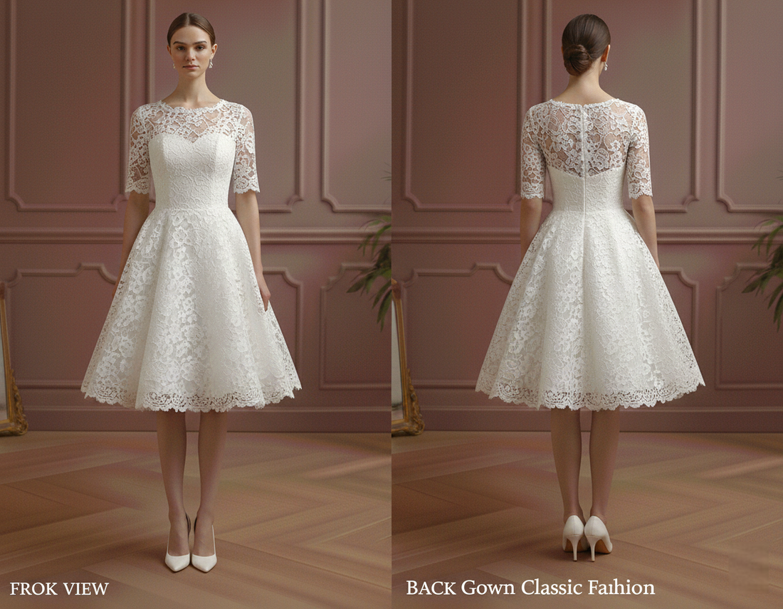 Short Petite Sleeve Wedding Dress Adjusted Fit Lace Elegant