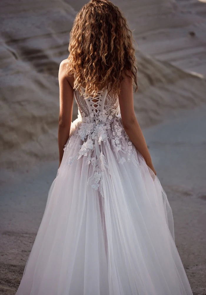 Abito da sposa con cinturino per spaghetti principessa per donne appliques in pizzo avorio pavimento maniche lunghezza da sposa da sposa abito da sposa