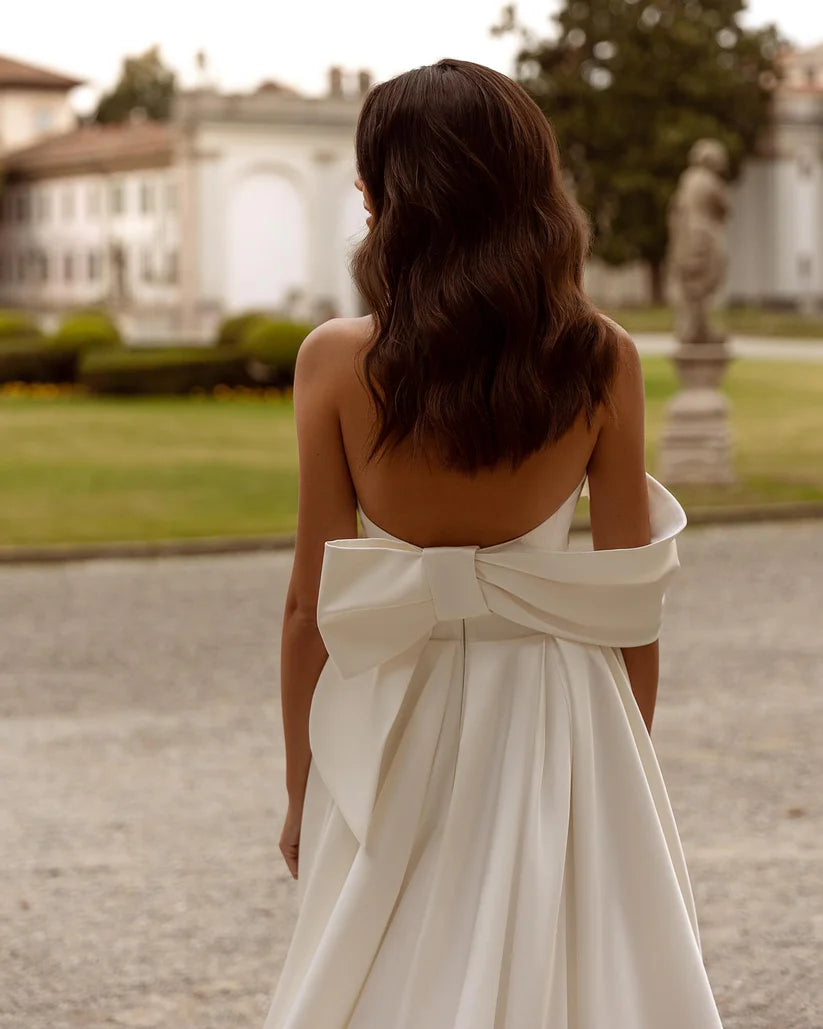 Vestidos de novia de princesa, una línea de satén con hombros descubiertos, vestido de novia elegante con abertura lateral, vestido de fiesta de boda 