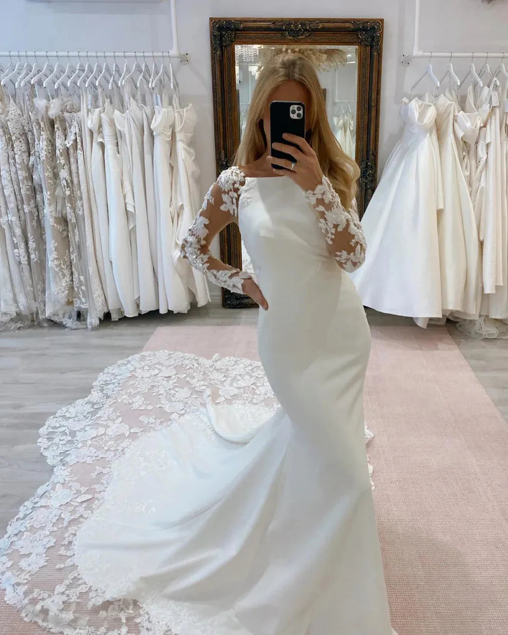 Charming Mermaid Wedding Dress High neck Lace Appliques Sweep Train Bridal Gowns Fashion Amanda Novias Vestido De Novia Beige 14w