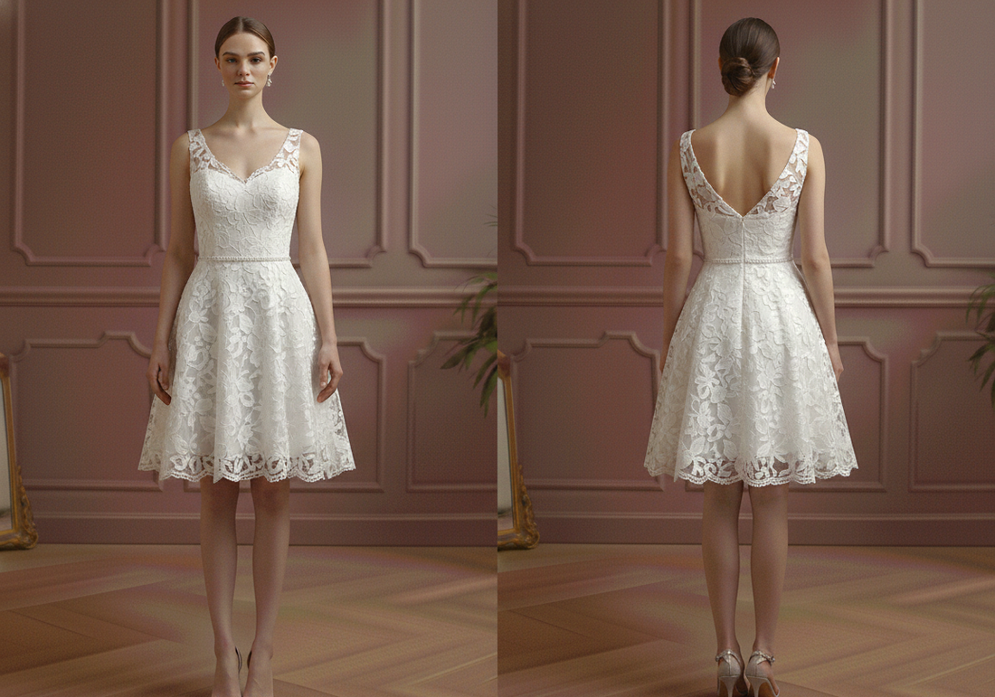 Floral Wedding Dress Subtle Short Embroidery Lace Bridal