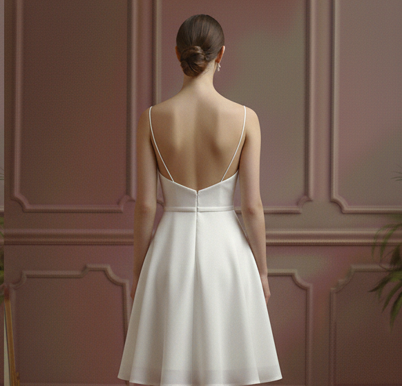 Short Slit Satin Wedding Dress Classic Spaghetti Strap Style
