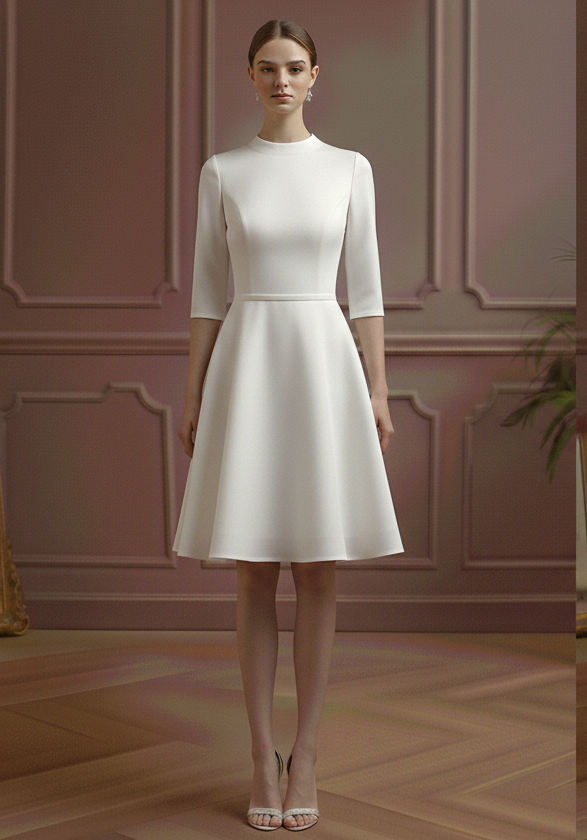 Mock Neck Sleeve Wedding Dress Modest Short High Class Gown