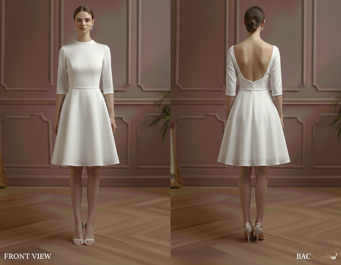 Mock Neck Sleeve Wedding Dress Modest Short High Class Gown