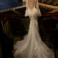 High Neck Lace Mermaid Wedding Dresses Long Sleeves Chiffon Ruffles Illusion Trumpet Bride Dresses Backless Bridal Gowns