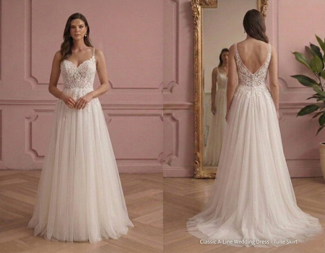 Classic A-Line Wedding Dress Tulle Skirt Traditional Bridal Style