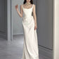 French Style White Satin Trailing Bride Wedding Dress Elegant Prom Evening Dresses for Women Summer Sexy Formal vestidos