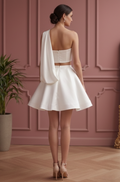 One Shoulder Wedding Dress Grecian Short Satin Bridal Gown