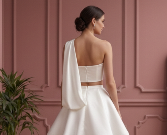 One Shoulder Wedding Dress Grecian Short Satin Bridal Gown